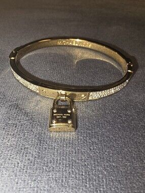 MICHAEL KORS Gold-Tone Pavé Crystal Hinged Padlock Bangle Bracelet